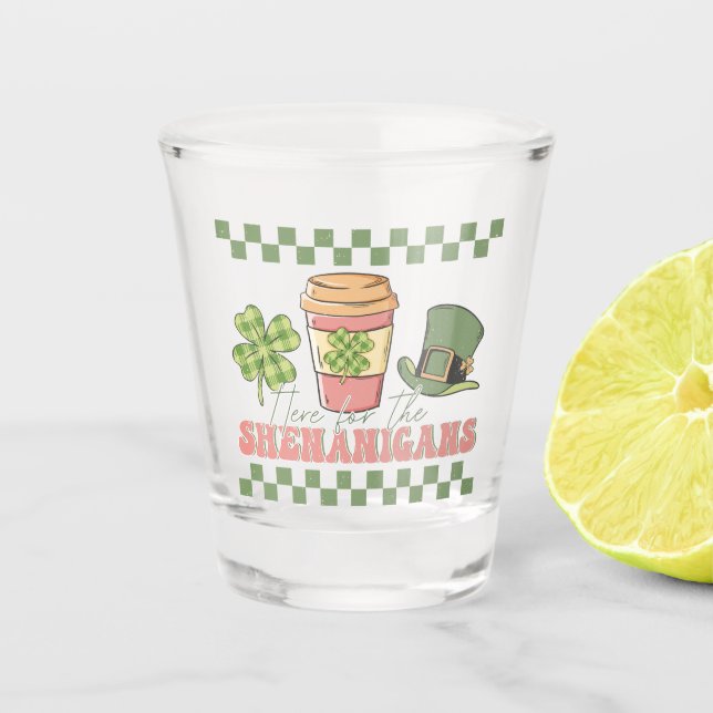 Here For The Shenanigans - Clover Coffee Shot Glass (Front)