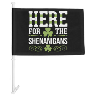 Here For The Shenanigans Irish Ireland St. Patrick Car Flag