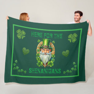 Here for the Shenanigans Leprechaun Irish Fleece Blanket