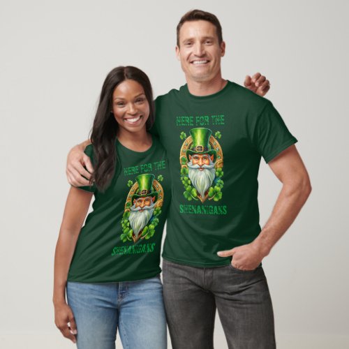 Here for the Shenanigans St Patricks Day Gnome  T_Shirt