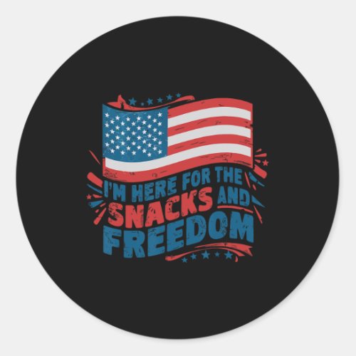 Here For The Snacks And Freedom Vintage 4th Of Jul Classic Round Sticker