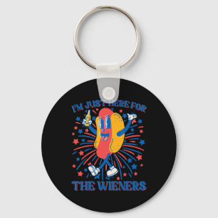 Here For The Wieners Hot Dog Funny 4th Of July Keychain