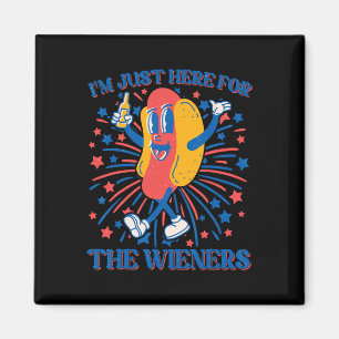 Here For The Wieners Hot Dog Funny 4th Of July  Magnet