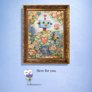 Here for You – Floral Robot Art Card