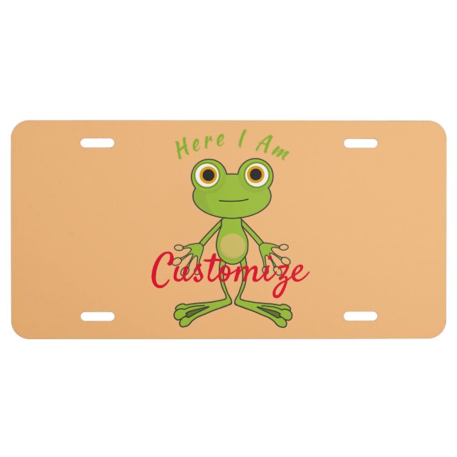 Here I am cute frog Thunder_Cove  License Plate (Front)