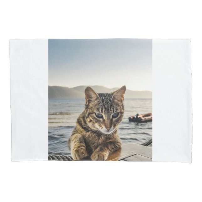 "Here I am" says the Cat Pillow Case (Front)