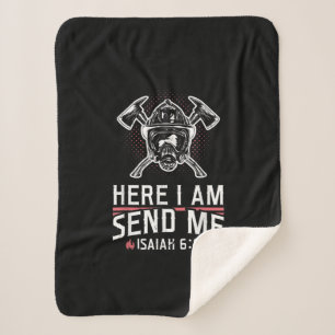 Here I Am Send Me Isaiah 68 Firefighter Sherpa Blanket