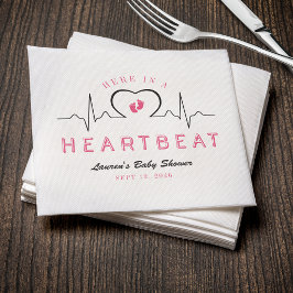 Here in a Heartbeat Heart Monitor Pink Baby Shower Napkins