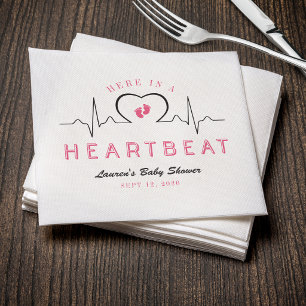 Here in a Heartbeat Heart Monitor Pink Baby Shower Napkins