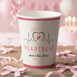 Here in a Heartbeat Heart Monitor Pink Baby Shower Paper Cups