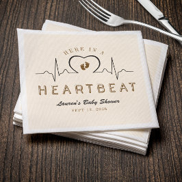 Here in a Heartbeat Heart Monitor Tan Baby Shower Napkins