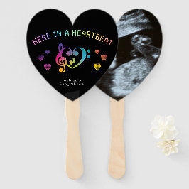 Here in a Heartbeat Rainbow Baby Shower Photo Hand Fan