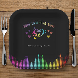 Here in a Heartbeat Rainbow Music Baby Shower Paper Plates