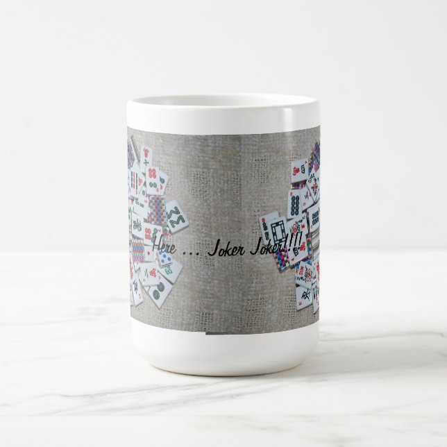 here joker- beige mah jongg mug- ribbon tiles coffee mug (Center)