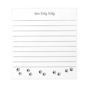 Here Kitty Kitty Paw Prints Note Pad with lines