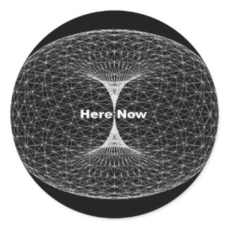 Here, now round black sticker