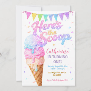 Here’s the Scoop Ice Cream Birthday Sparkle Invitation