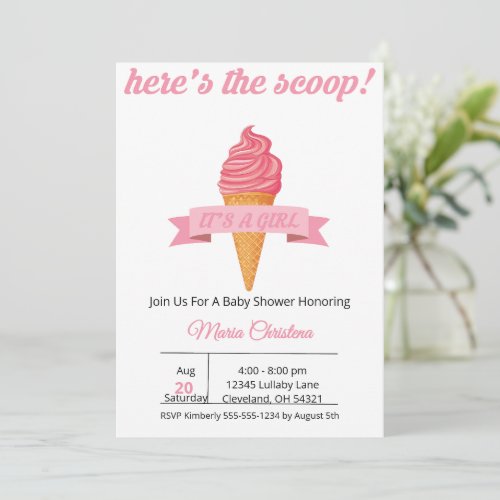 Here’s the Scoop – It’s a Girl Baby Shower Invitation