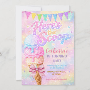 Here’s the Scoop Pastel Rainbow Glitter Birthday Invitation