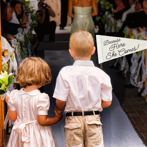 Here She Comes Funny Wedding Ceremony Pennant Flag