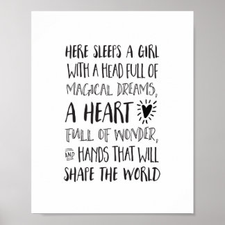 Here Sleeps a Girl with a Head Full of Dreams a He Poster