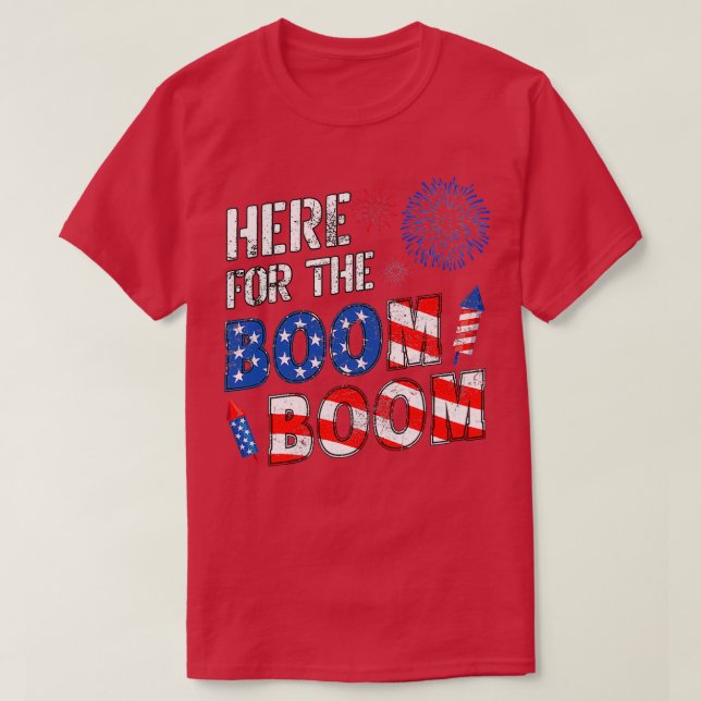 Here The Boom Boom American Flag  T-Shirt (Design Front)