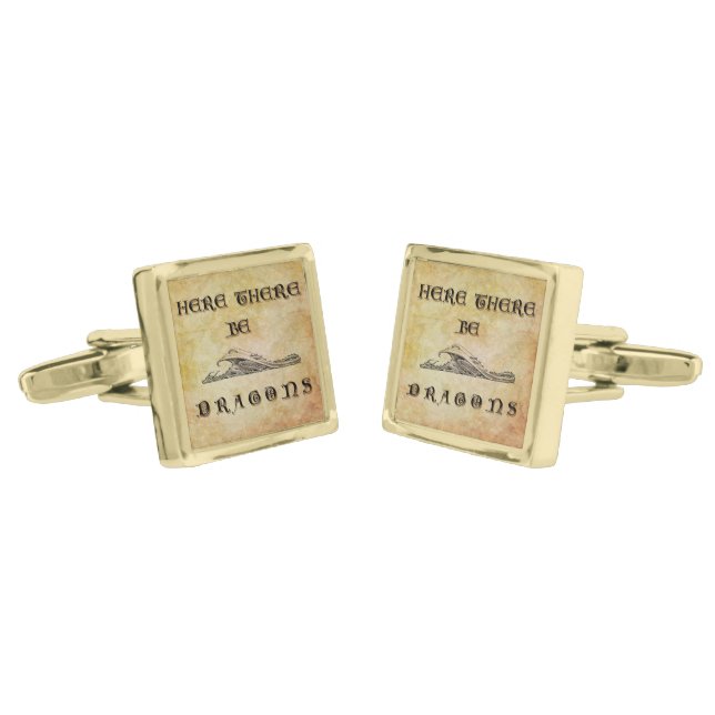 Here There Be Dragons Cufflinks (Angled)