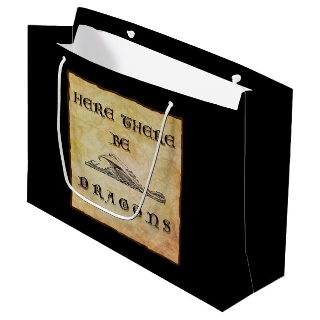 Here There Be Dragons Large Gift Bag (Front Angled)
