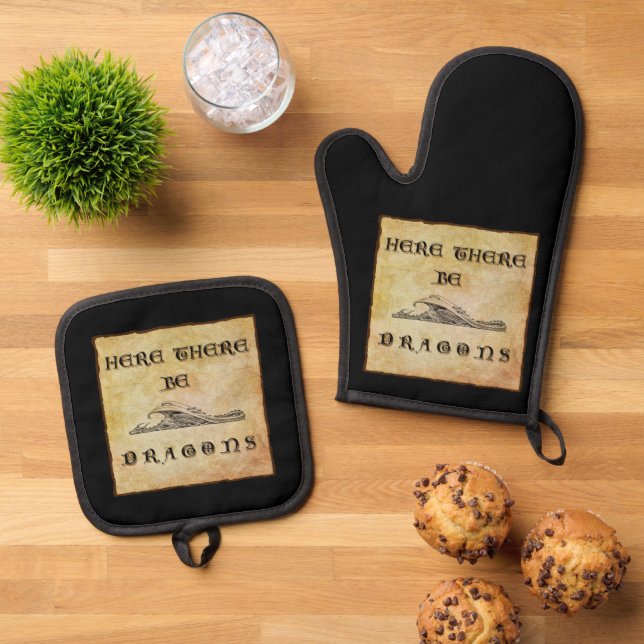 Here There Be Dragons  Oven Mitt & Pot Holder Set (Top Down)