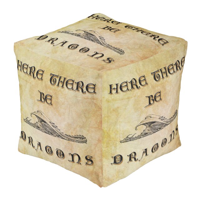 Here There Be Dragons Pouf (Angled Front)