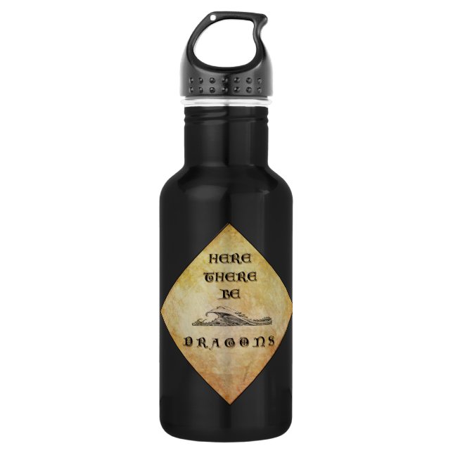 Here There Be Dragons Stainless Steel Water Bottle (Front)