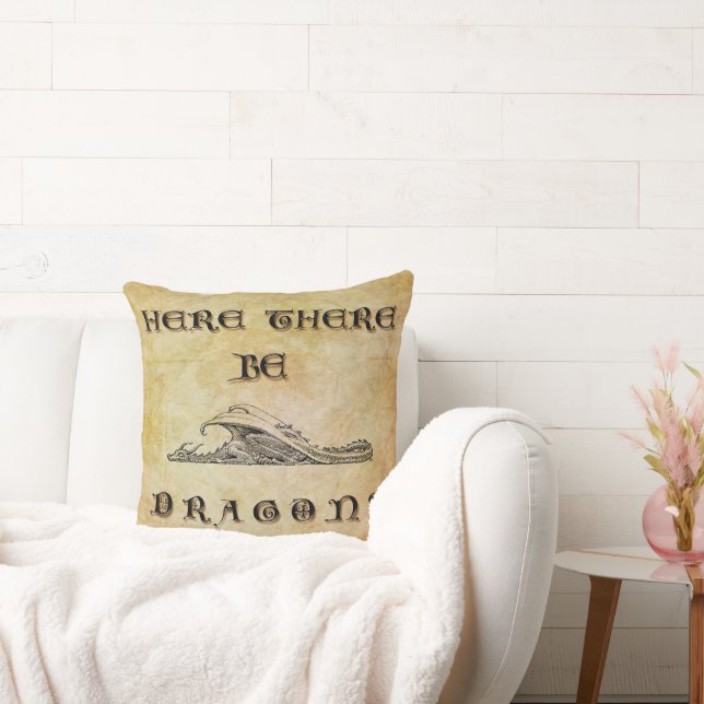 Here There Be Dragons Throw Pillow (Couch)