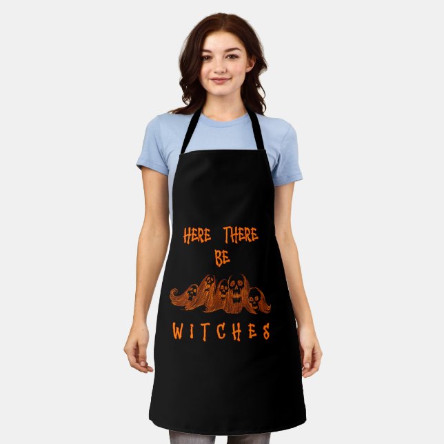 Here There Be Witches Halloween Apron (Worn)