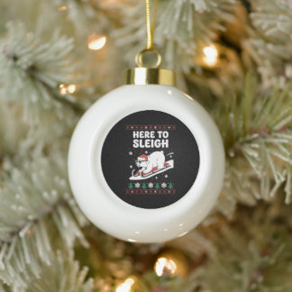 Here To Sleigh Christmas Polar Bear Sled Snow Xmas Ceramic Ball Christmas Ornament