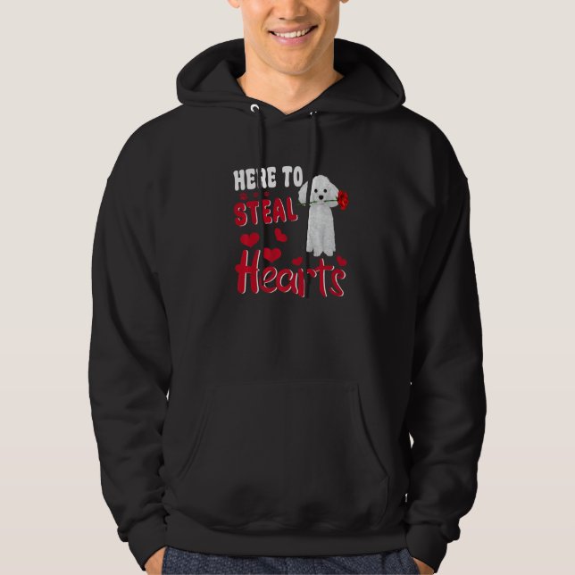 Here To Steal Hearts Funny Toy Poodle Dog Valentin Hoodie (Front)