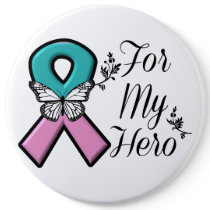 Hereditary Breast Cancer Ribbon For My Hero Pinback Button