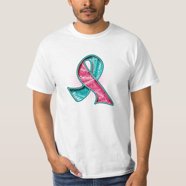 Hereditary Breast Cancer Slogan Watermark Ribbon T-Shirt (Front)