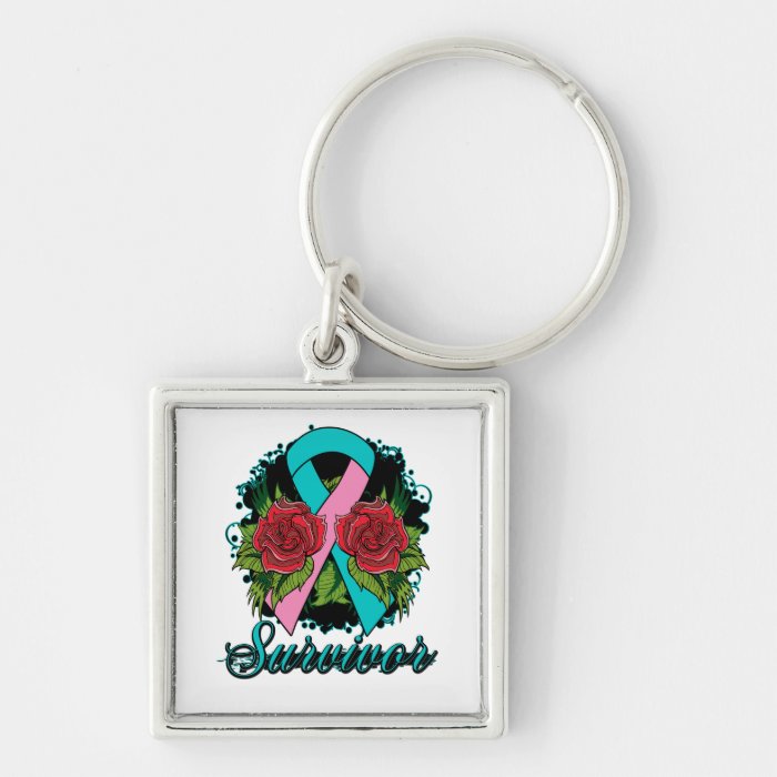 Hereditary Breast Cancer Survivor Rose Tattoo Keychain