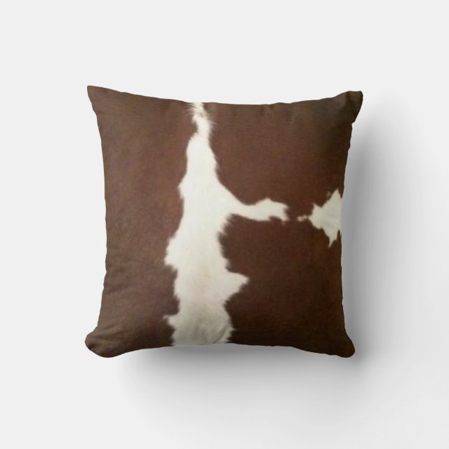 Hereford Brown and White Faux Cowhide Throw Pillow (Front)