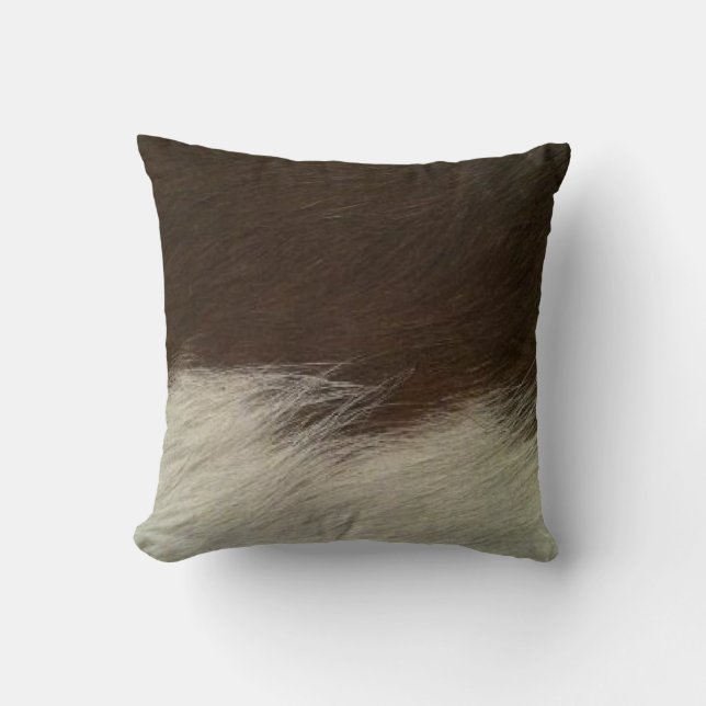 Hereford Brown and White Faux Cowhide Throw Pillow (Front)