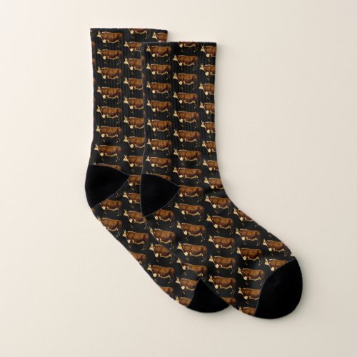 Hereford Bull Pattern on Black Socks