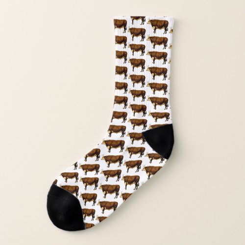 Hereford Bull Pattern on White Socks