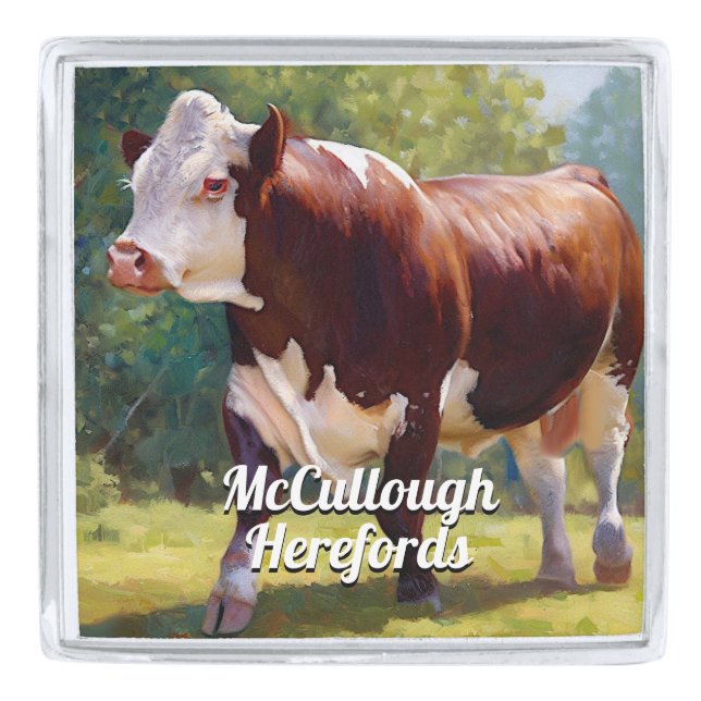 Hereford Bull  Silver Finish Lapel Pin (Front)