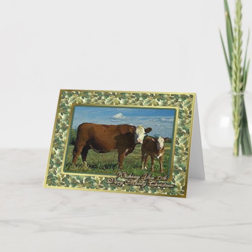 Hereford Cow And Calf Blank Christmas Card