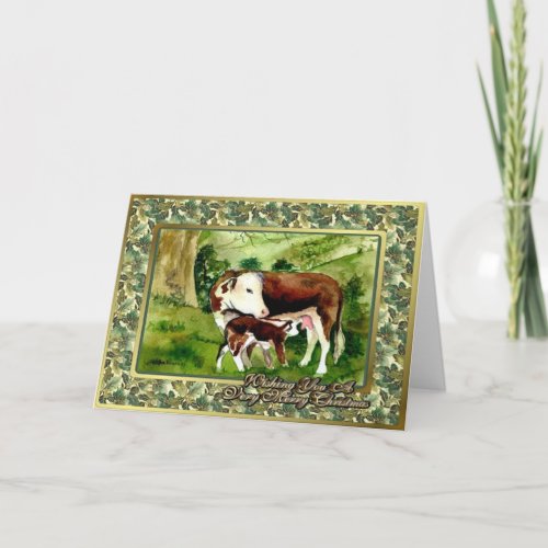 Hereford Cow And Calf Blank Christmas Card