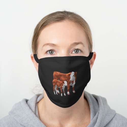 Hereford Cow  Cute Calf Black Cotton Face Mask