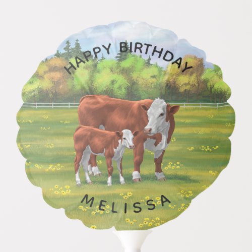 Hereford Cow  Cute Calf in Summer Pasture Balloon