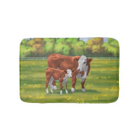 Hereford Cow & Cute Calf in Summer Pasture