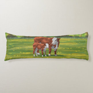 Hereford Cow & Cute Calf in Summer Pasture Body Pillow