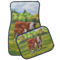 Hereford Cow & Cute Calf in Summer Pasture